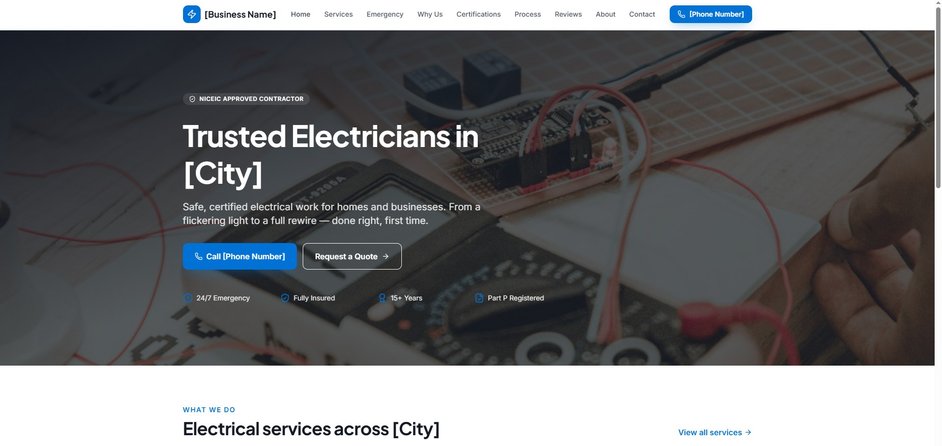 Electrician Website preview built by SiteSmith UK